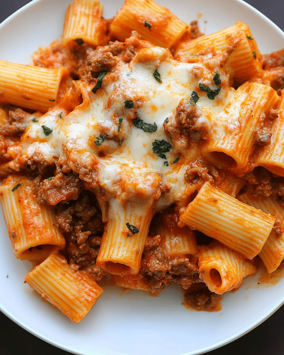 Cheesy Beef Rigatoni Bake