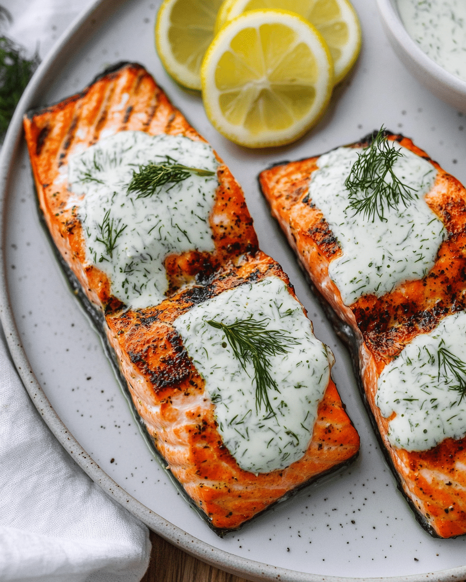 Grilled Salmon with Wasabi-Dill Yogurt Sauce