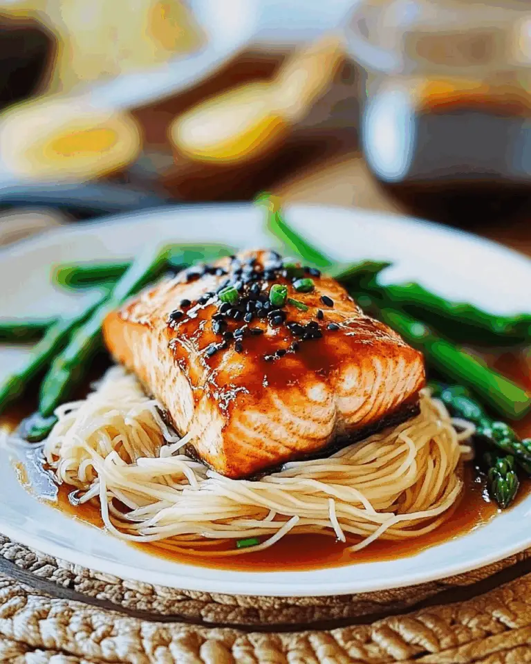Honey Sesame Salmon with Rice Noodles and Asparagus
