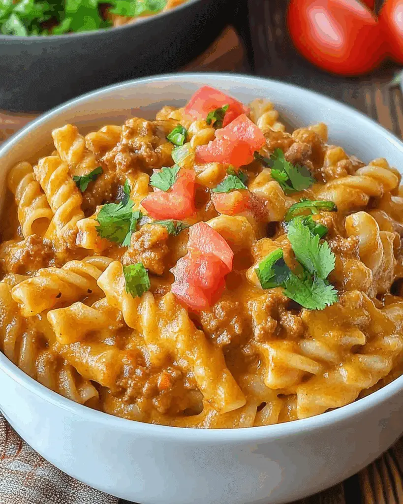 One Pot Cheesy Enchilada Pasta