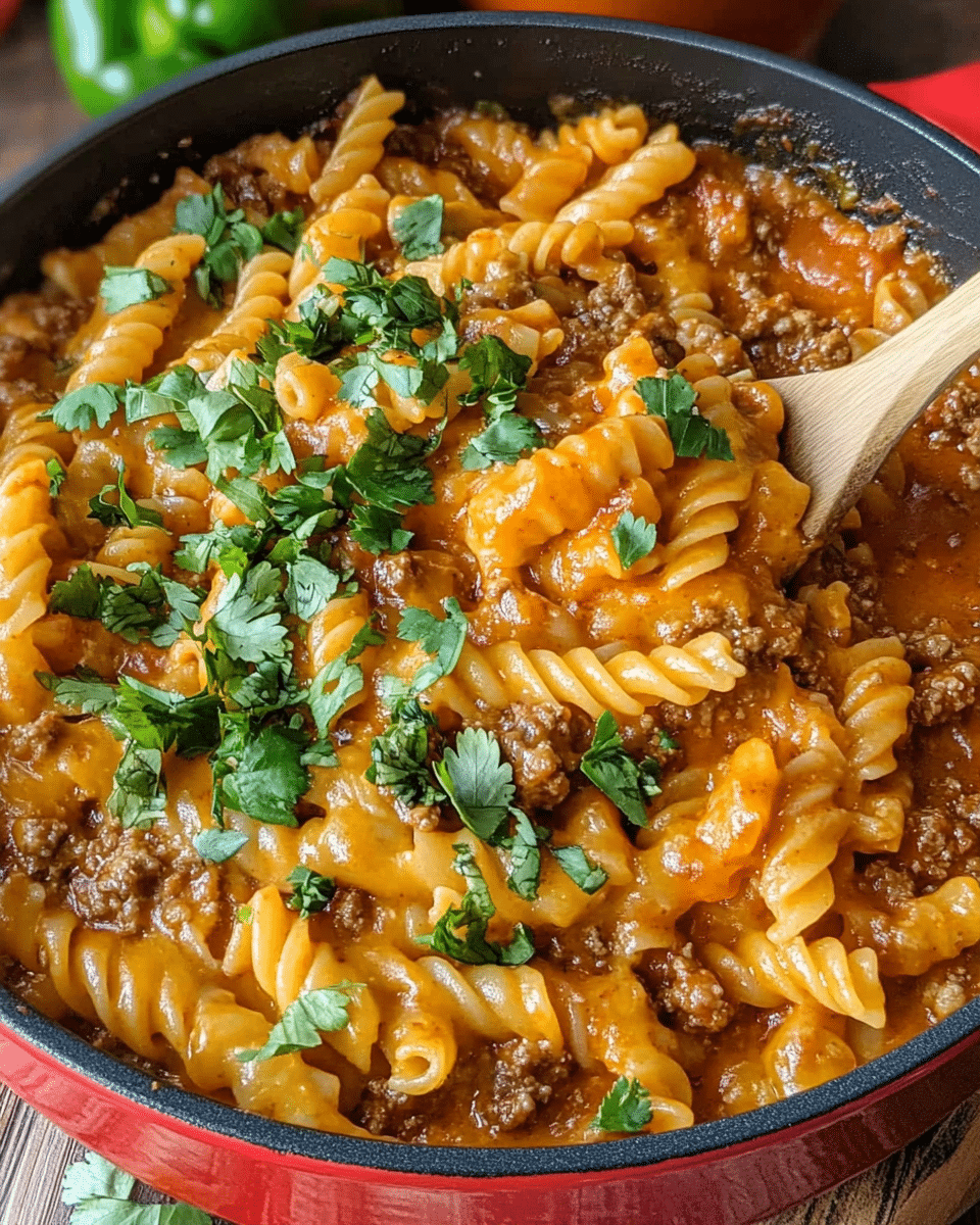 One Pot Cheesy Enchilada Pasta