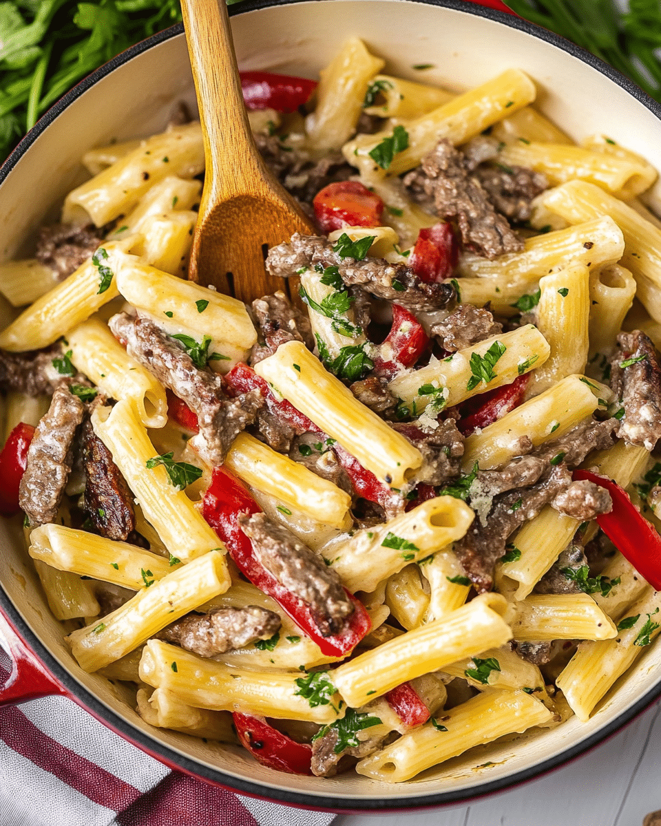Philly Cheesesteak Pasta Skillet