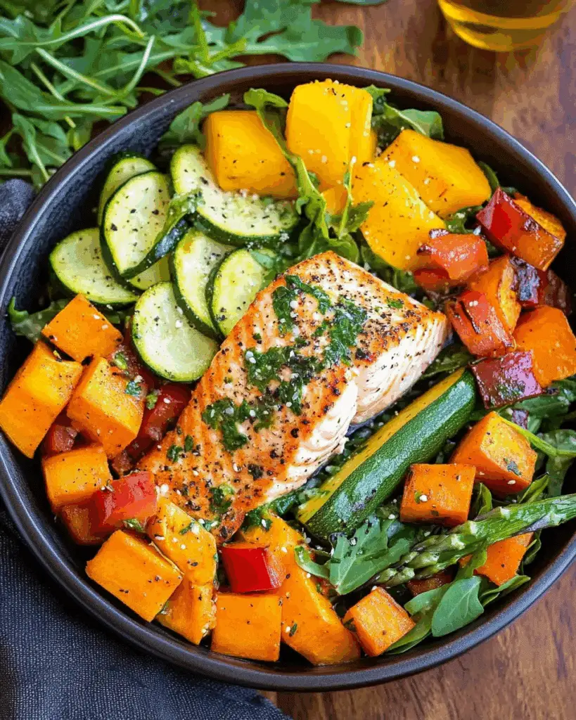 Roasted Salmon and Veggie Bowl
