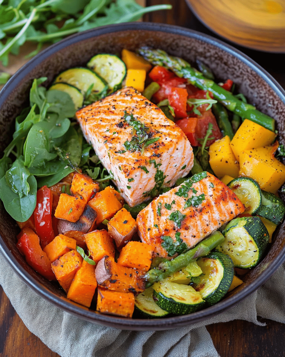 Roasted Salmon and Veggie Bowl