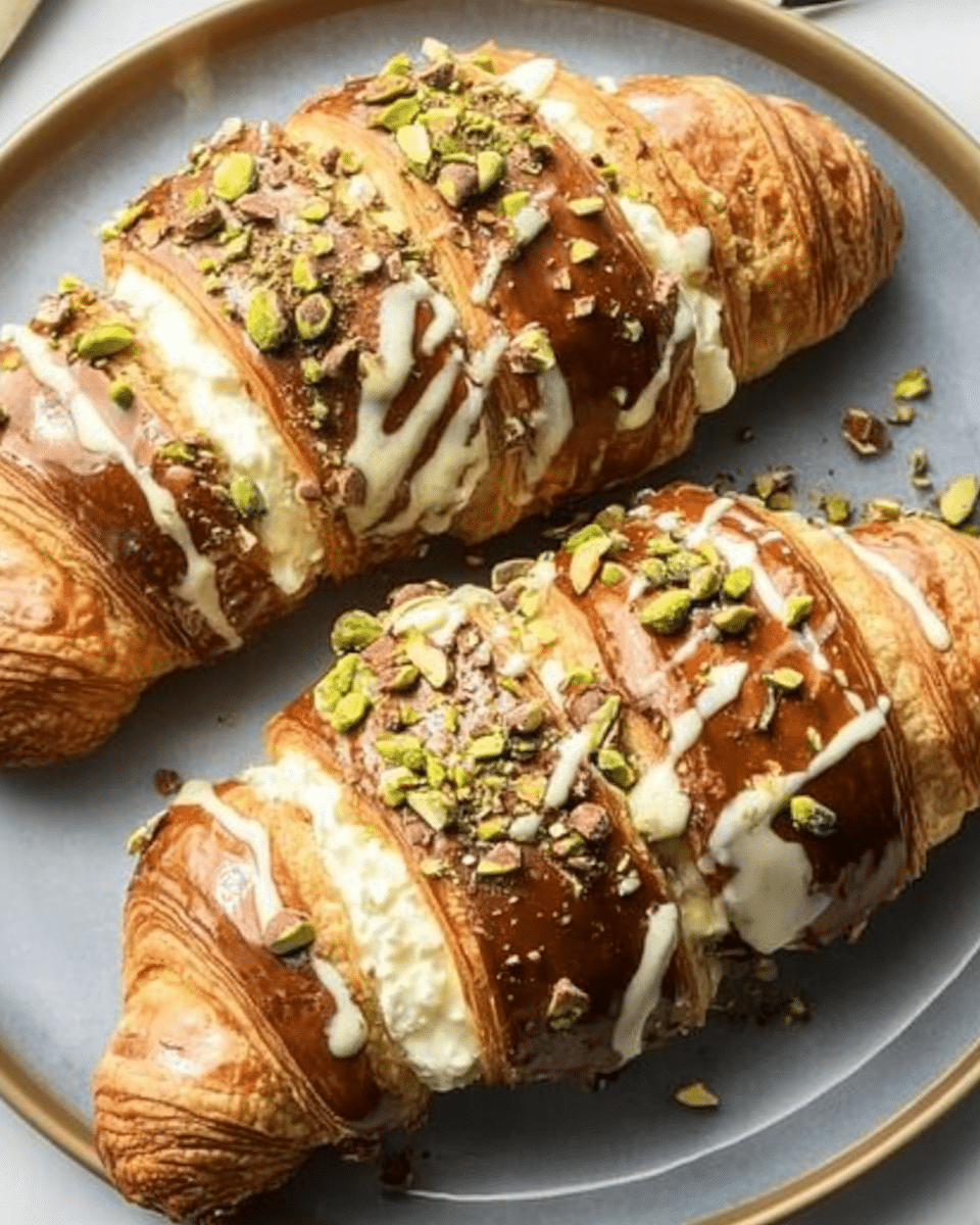 Chocolate Pistachio Croissants with Ricotta