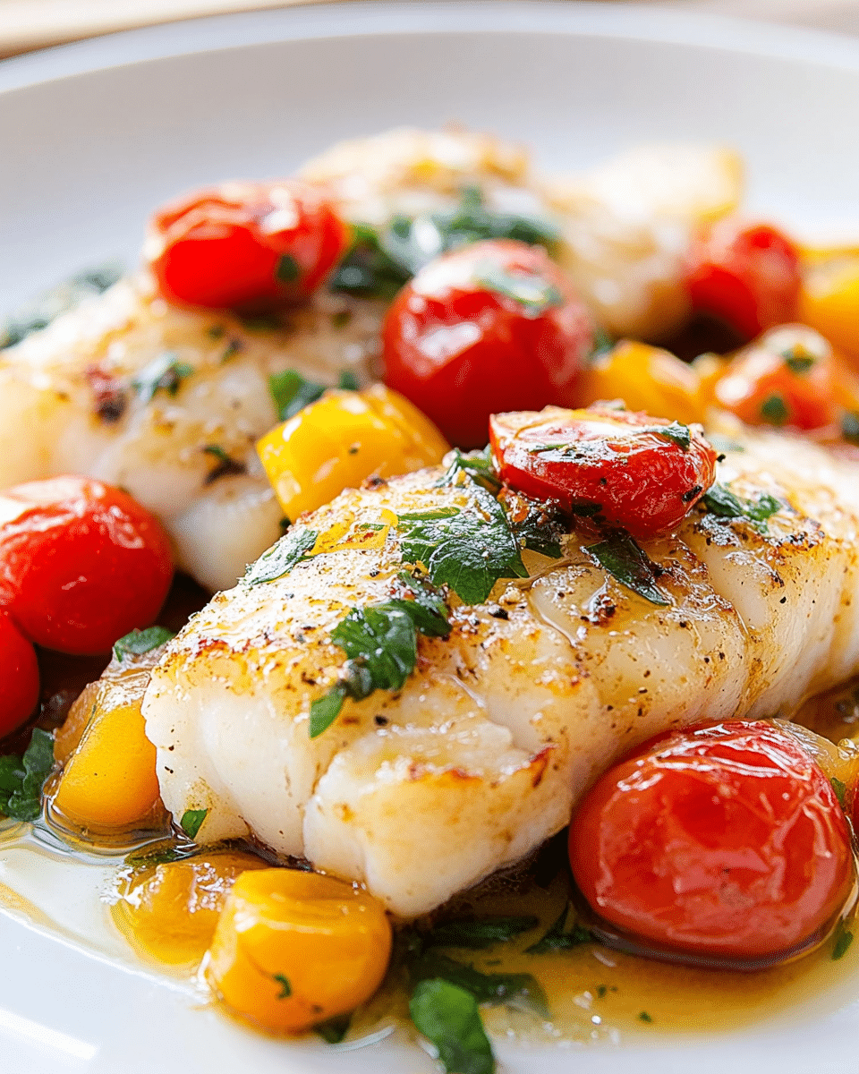 Pan-Seared Cod with Tomato Herb Butter Sauce