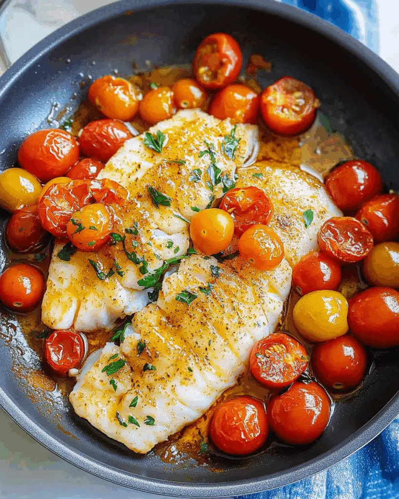 Pan-Seared Cod with Tomato Herb Butter Sauce