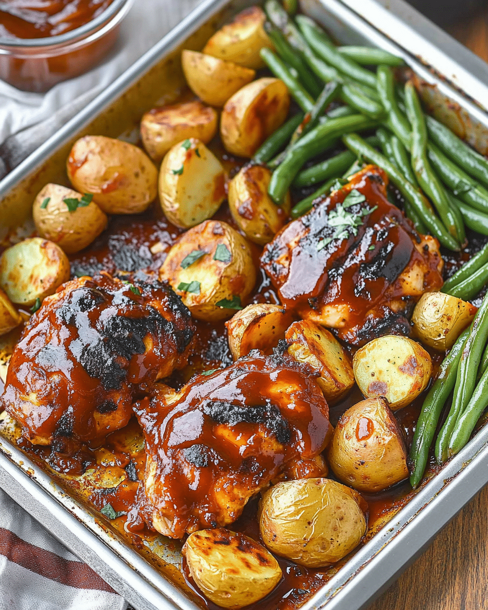 Sheet Pan BBQ Chicken, Potatoes, and Green Beans