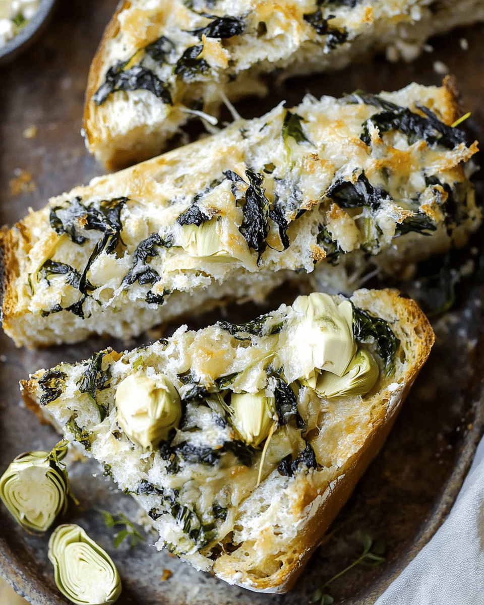 Homemade Garlic Bread with Spinach and Artichokes