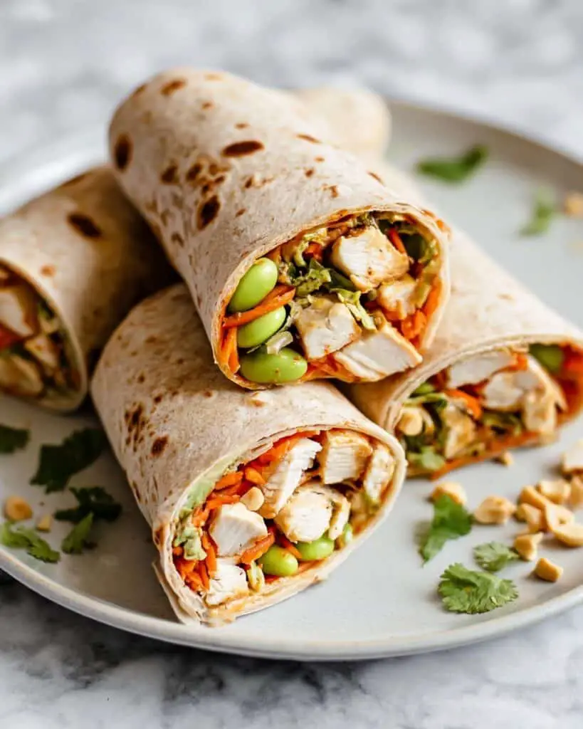 Healthy Asian Chicken Wraps with Thai Peanut Sauce Recipe