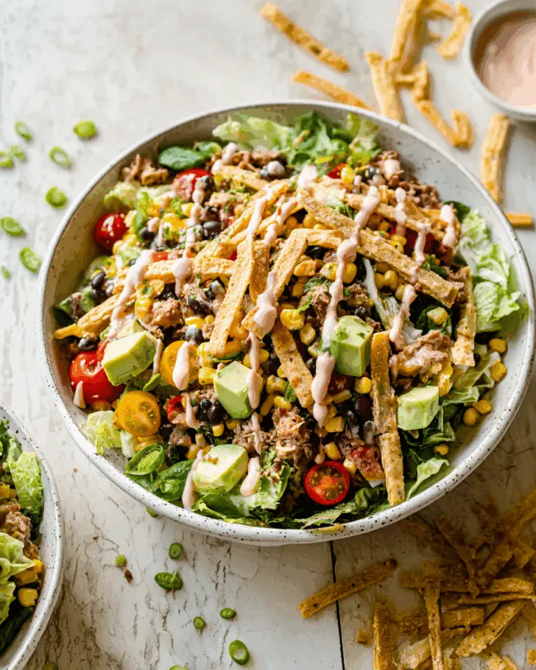 Healthy Taco Salad with Seasoned Ground Turkey and Crispy Tortilla Strips Recipe