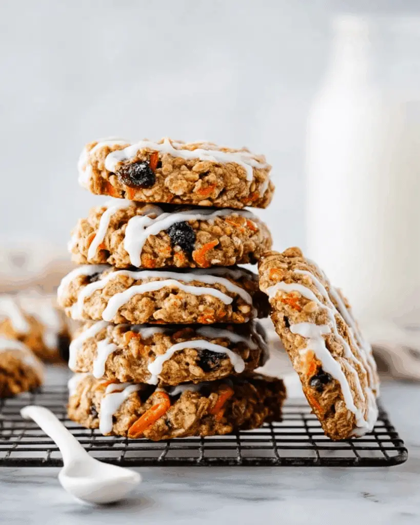 Healthy Carrot Cake Oatmeal Cookies with Coconut, Raisins, and Pecans Recipe