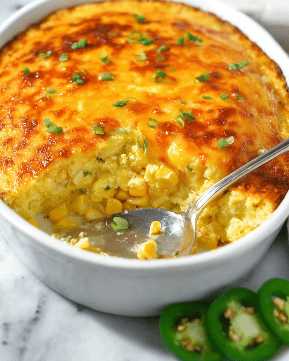 Creamy Corn Pudding Casserole with Cheddar and Jalapenos Recipe