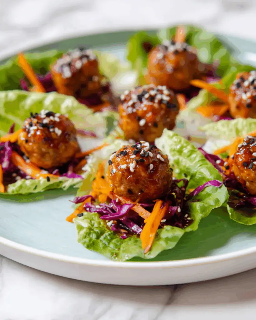 Asian Chicken Meatball Lettuce Wraps with Mango Slaw Recipe