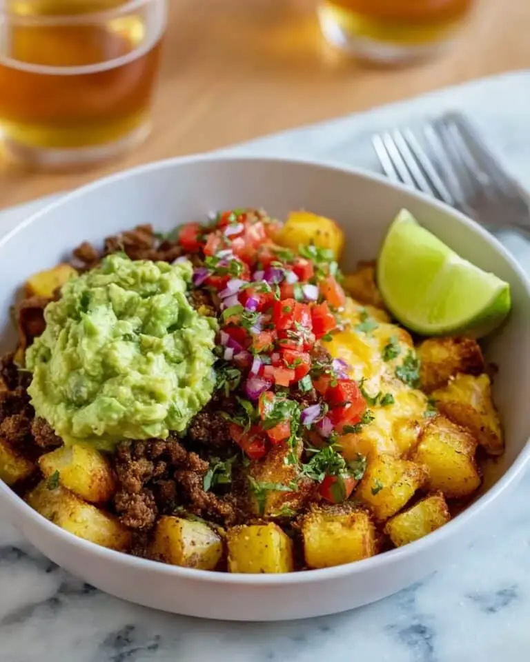 Loaded Potato Taco Bowl with Spiced Beef, Guacamole, and Salsa Recipe