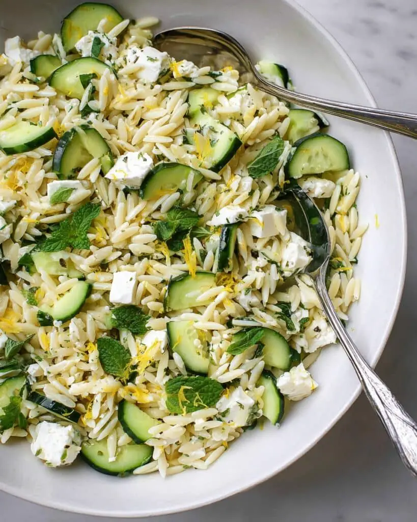 Lemony Orzo Pasta Salad with Cucumber and Feta Recipe