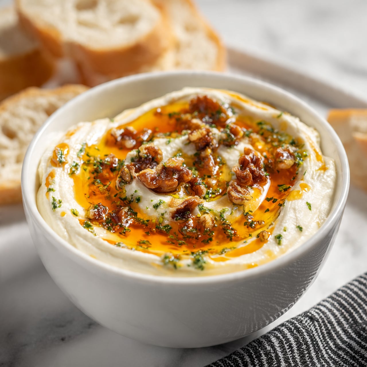 Quick Whipped Ricotta Dip with Hot Honey Appetizer Recipe