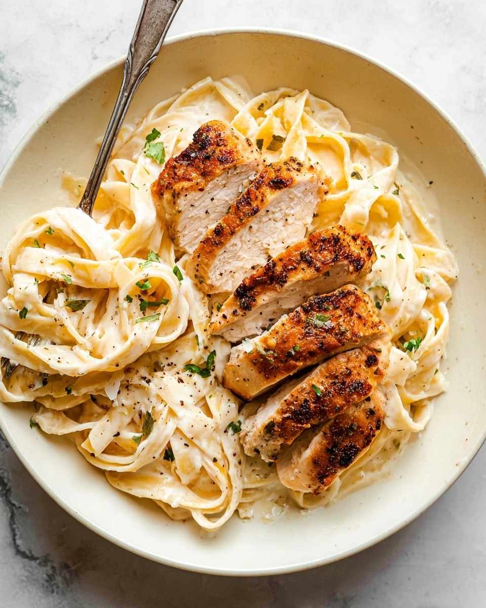 Creamy Garlic Fettuccine Alfredo with Sautéed Chicken Recipe
