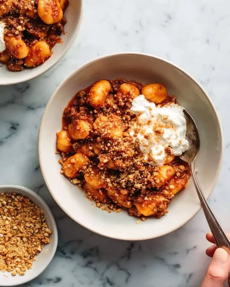Millionaire Gnocchi with Red Sauce, Herbed Ricotta, and Golden Crispies Recipe