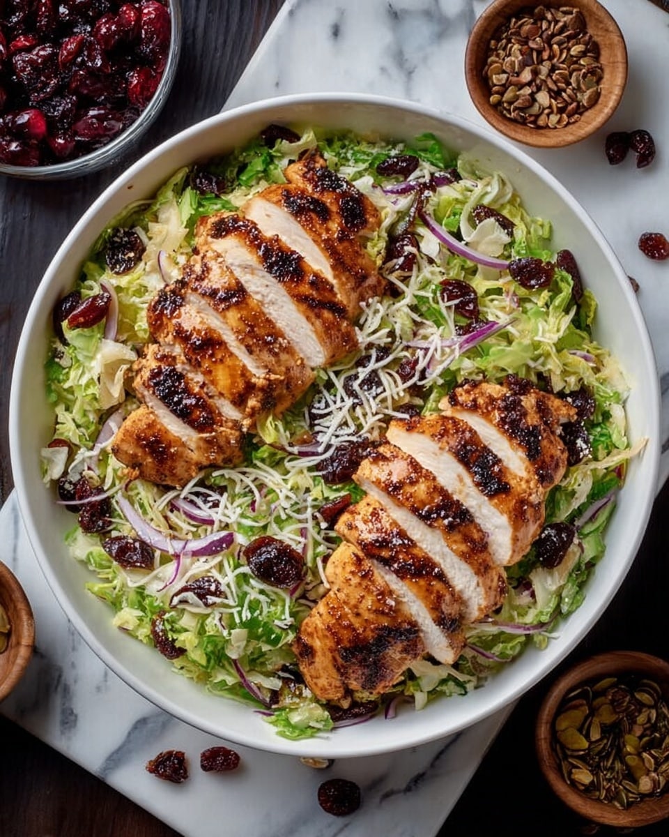 Chicken Brussels Sprout Salad with Cranberries, Parmesan, and Sunflower Seeds Recipe