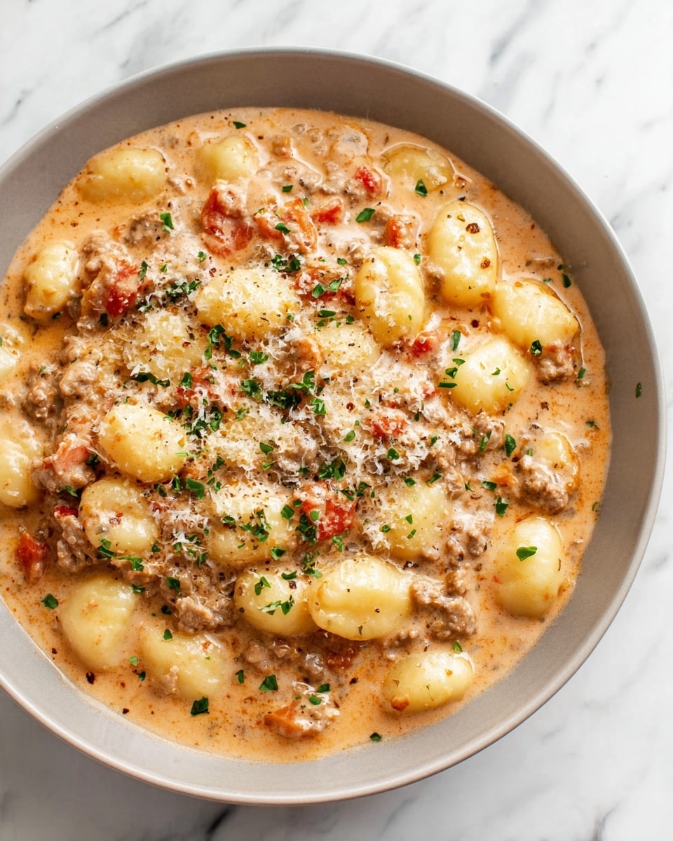 Ground Beef Gnocchi in Creamy Tomato Parmesan Sauce Recipe