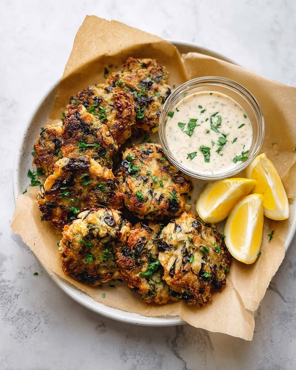 Cheesy Wild Rice Chicken Fritters with Garlic Herb Sauce Recipe