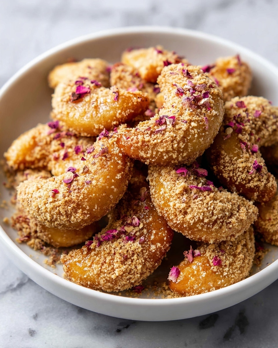 Sweet Stuffed Qatayef Pancakes with Walnut Filling and Rose Syrup Recipe