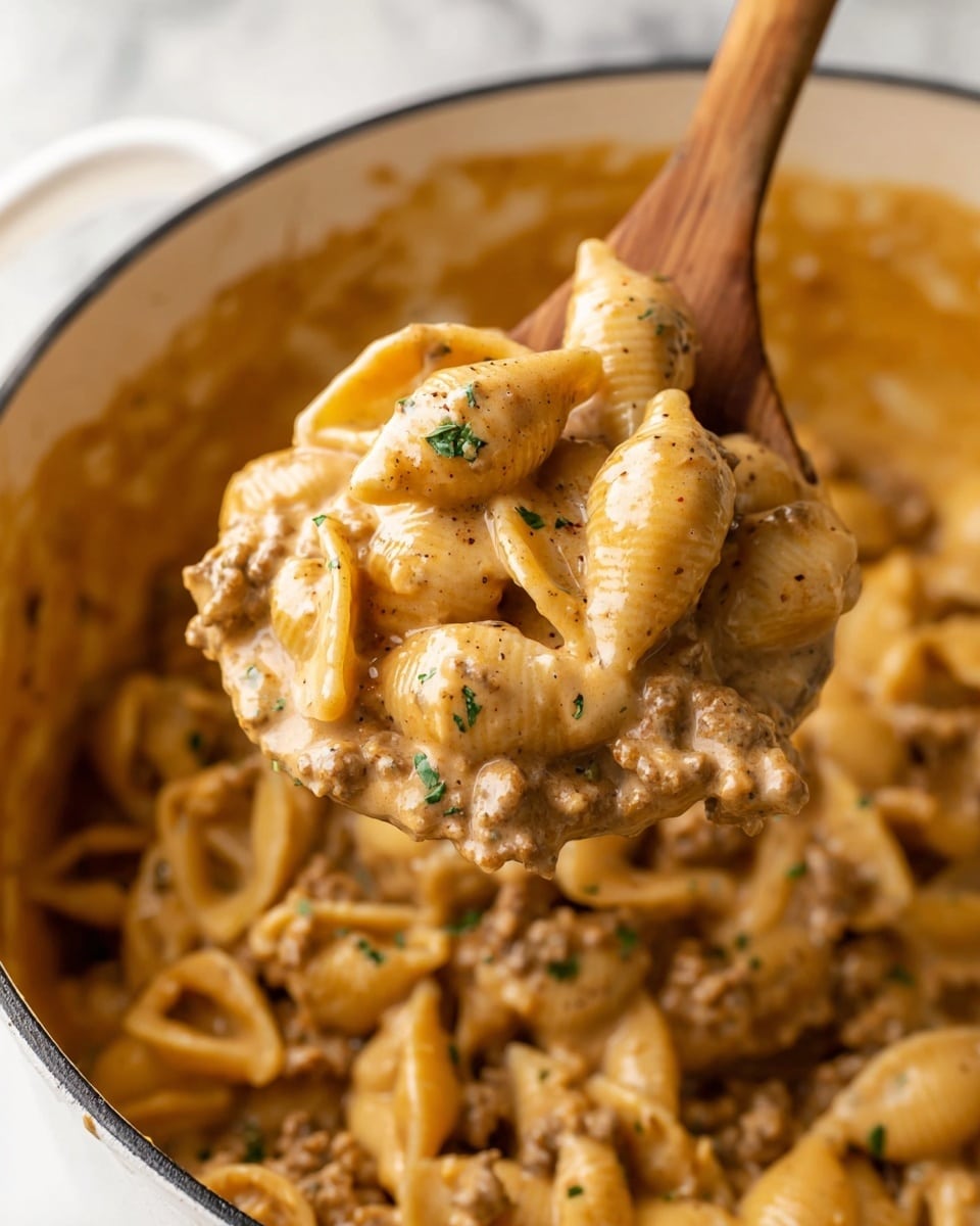 One Pot Cheesy Beef and Shells Recipe