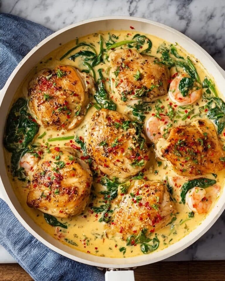 One Pan Chicken and Potatoes with Garlic Parmesan Spinach Cream Sauce Recipe