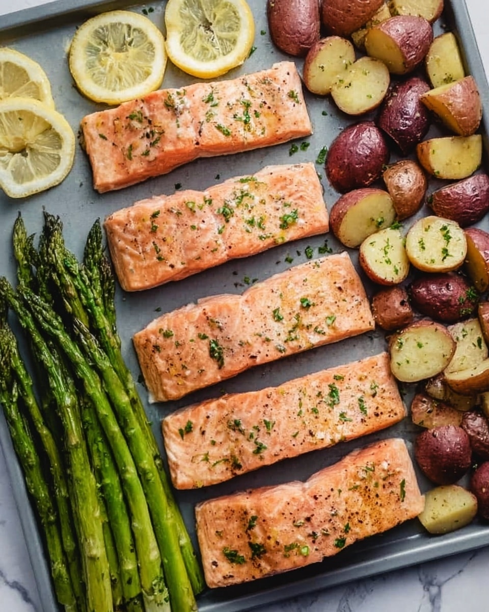 Sheet Pan Salmon and Asparagus with Potatoes Recipe