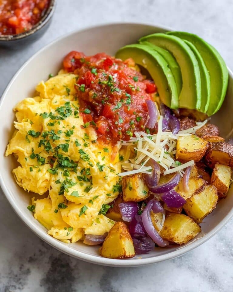 Breakfast Bowl with Roasted Potatoes, Scrambled Eggs, and Cheddar Recipe