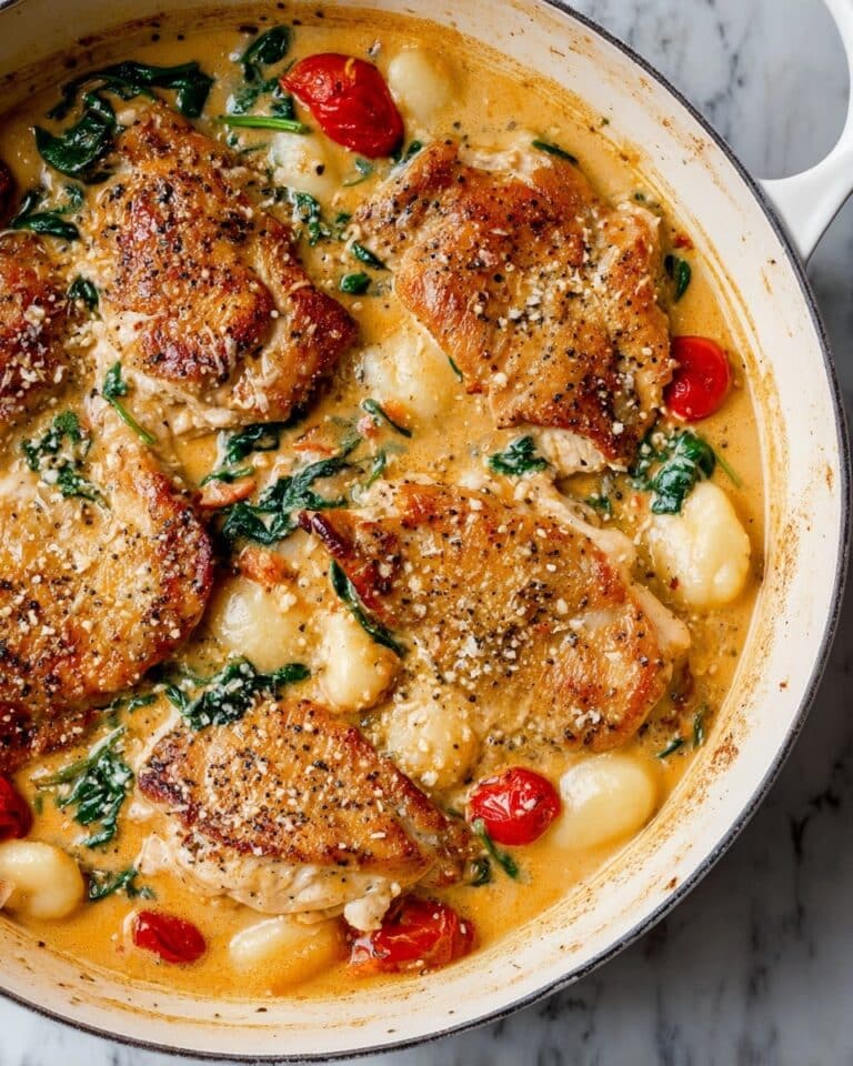 Chicken Gnocchi Skillet with Tomato, Spinach, and Parmesan Recipe