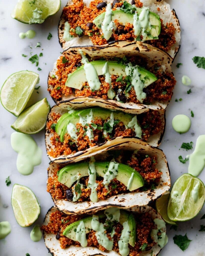 Black Bean Quinoa Tacos with Cilantro Lime Cashew Crema Recipe