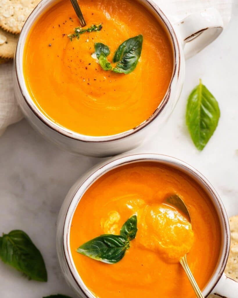 Slow Cooker Tomato Soup with Fresh Tomatoes and Basil Recipe