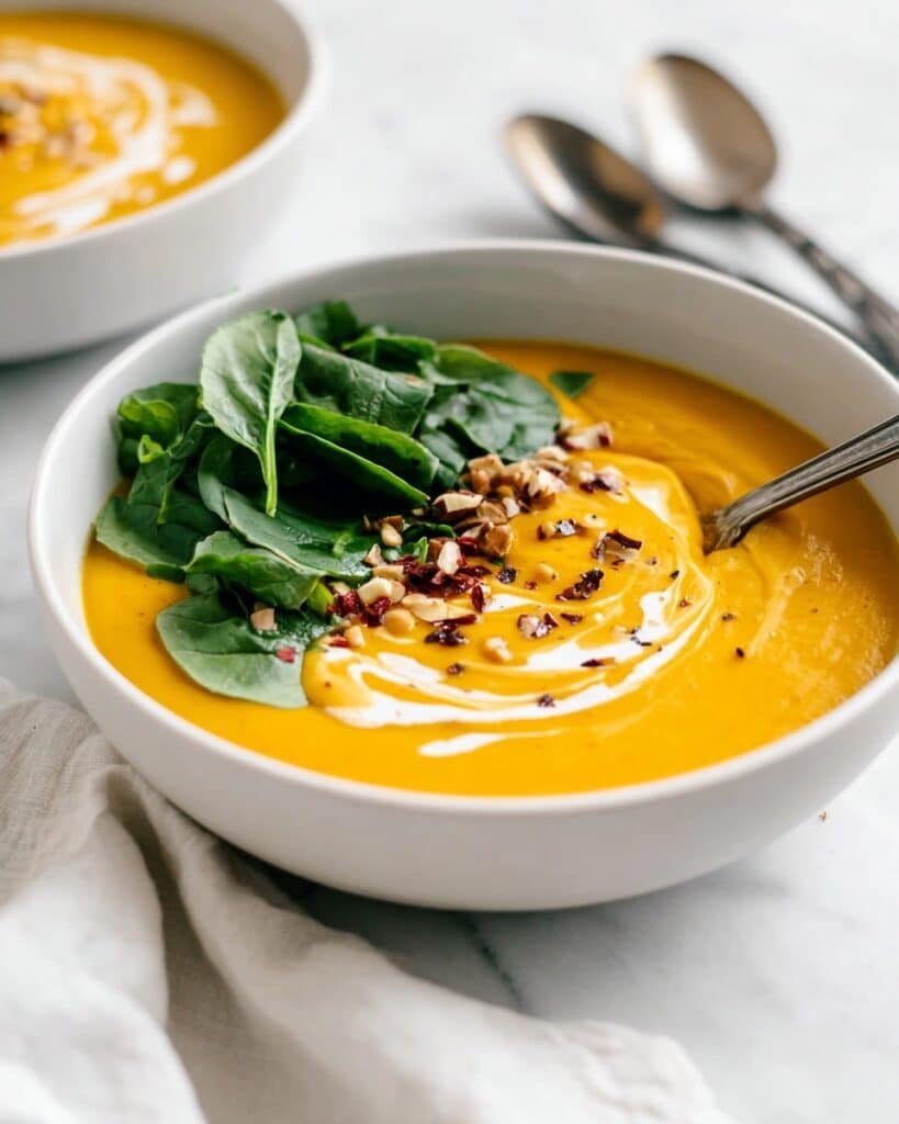 Creamy Sweet Potato Soup with Pistachios and Coconut Cream Recipe