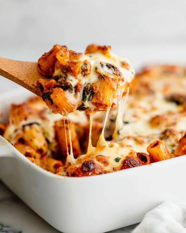 Cheesy Baked Rigatoni with Ground Beef and Vegetables Recipe
