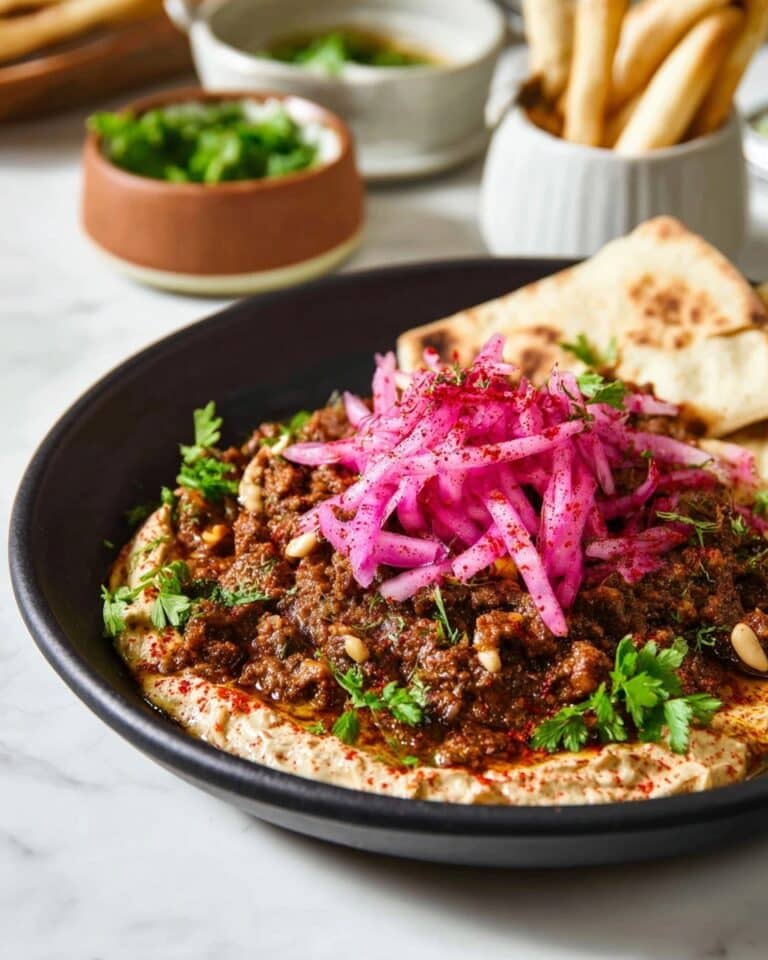 Spiced Ground Beef with Hummus and Fresh Herb Toppings Recipe