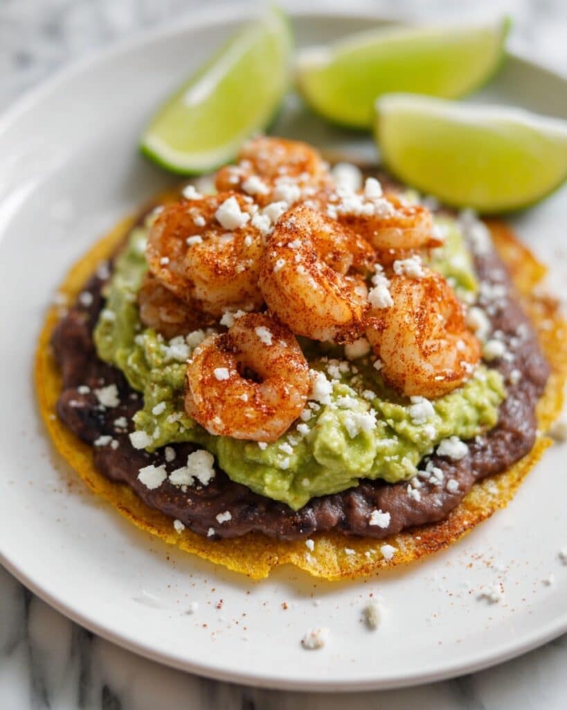Spicy Shrimp Tostadas with Guacamole and Cotija Recipe