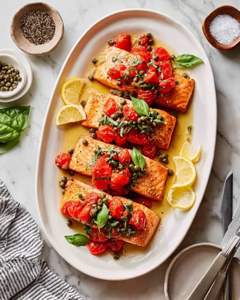 Quick & Easy Salmon with Tomato Lemon Sauce Recipe