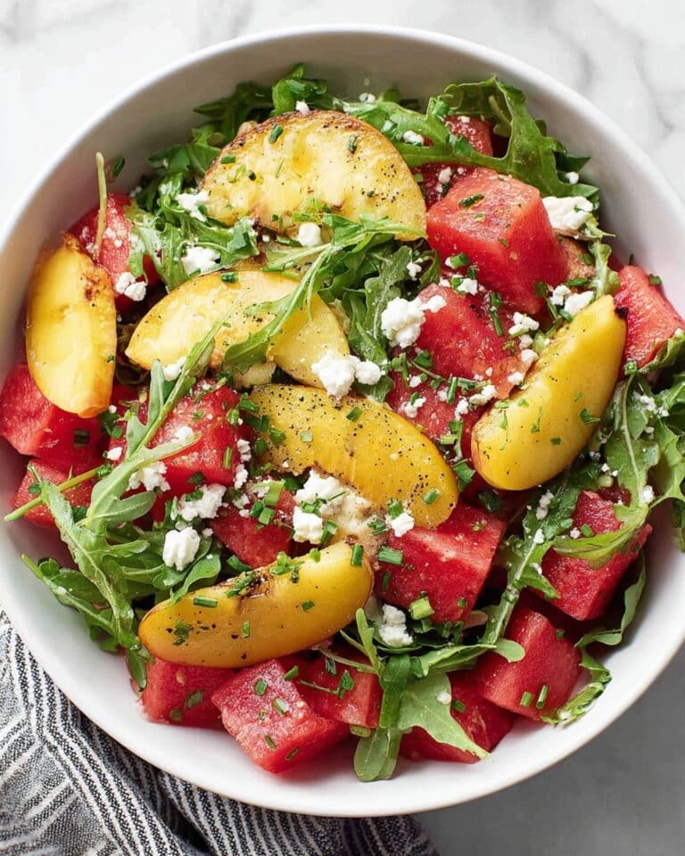 Watermelon Peach Salad with Feta and Arugula Recipe