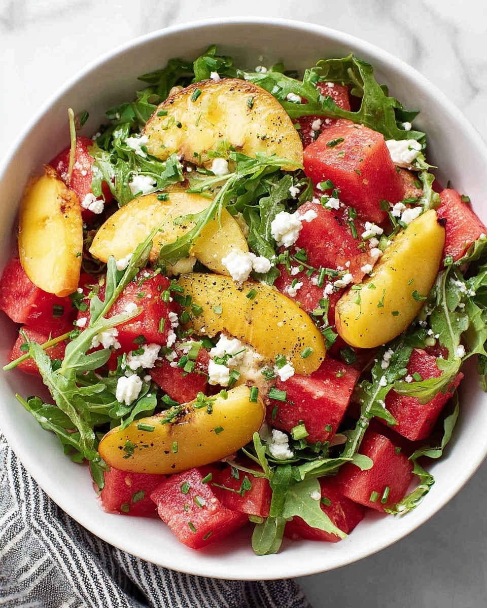 Watermelon Peach Salad with Feta and Arugula Recipe