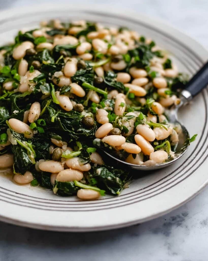 10-Minute Sautéed Garlic Spinach and White Beans Recipe