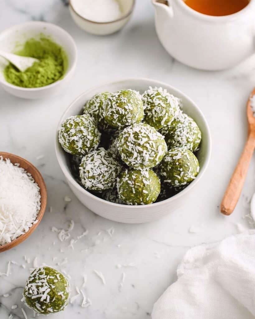 No Bake Matcha Coconut Balls with Almond Flour Recipe