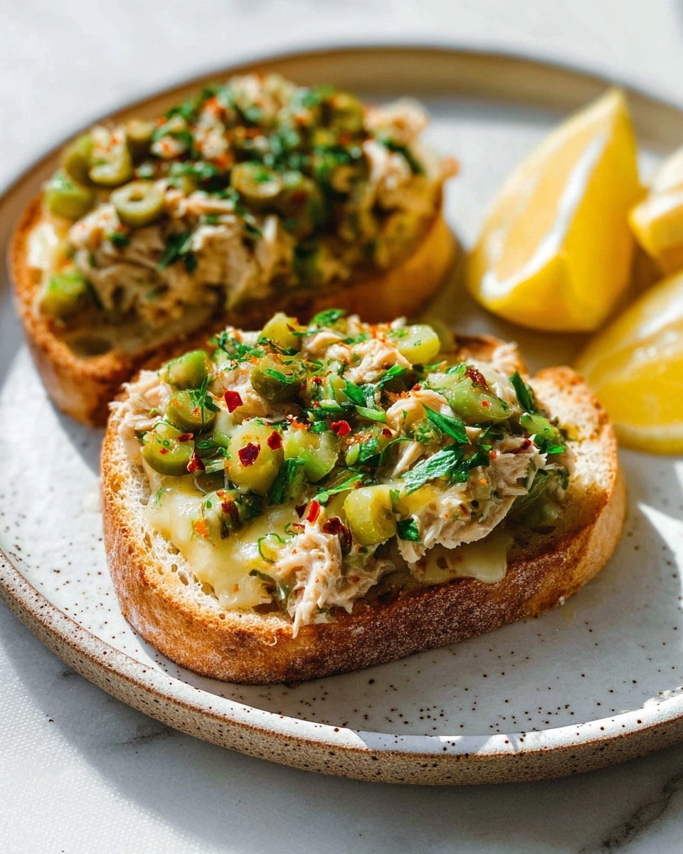 Cheesy Tuna Toasts with Olive Salsa Recipe