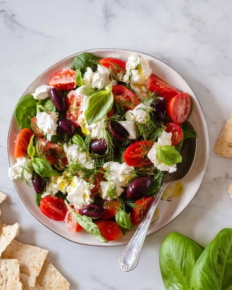 Burrata Salad with Fresh Tomatoes, Cucumbers, and Kalamata Olives Recipe