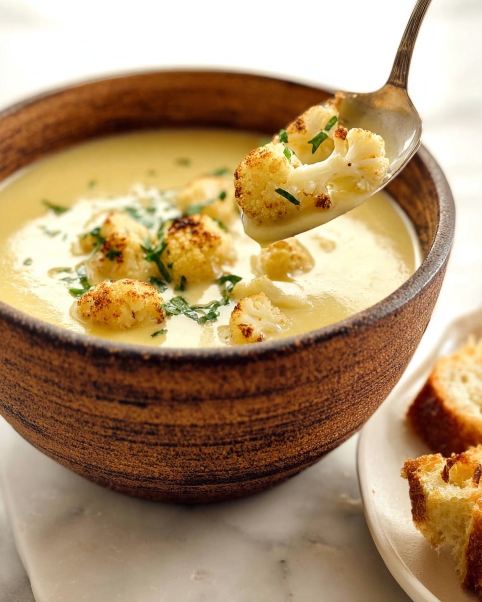 Creamy Cauliflower White Bean Soup with Roasted Parmesan Cauliflower Croutons Recipe