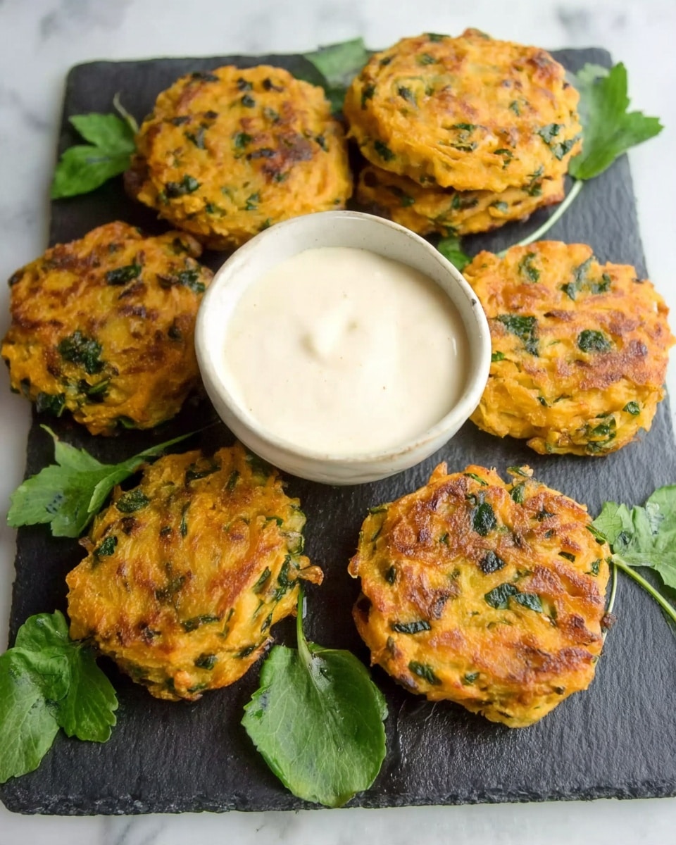 Baked Carrot Fritters with Yogurt-Hummus Dip Recipe