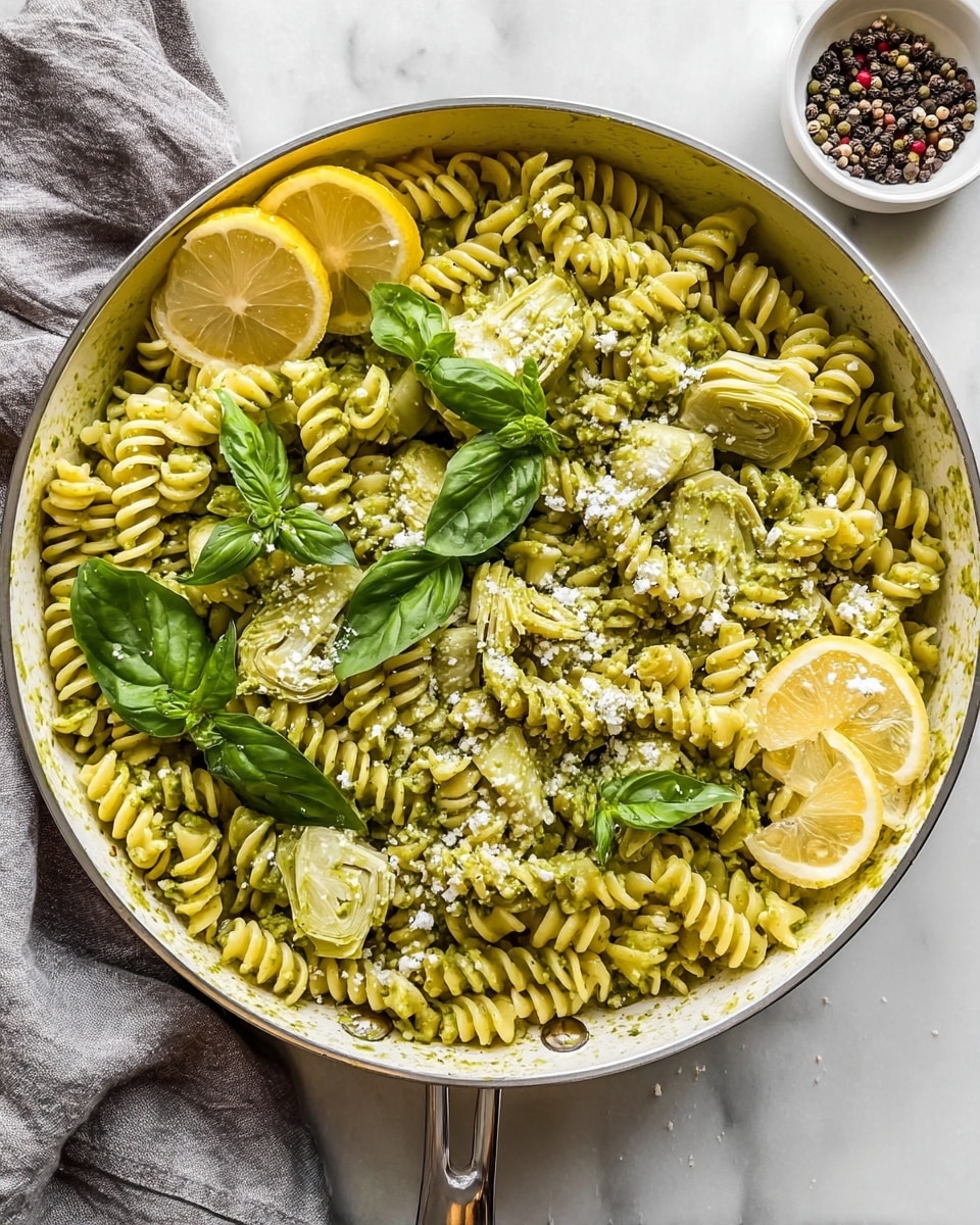 Pasta with Artichoke Hearts, Pesto, and Lemon Recipe